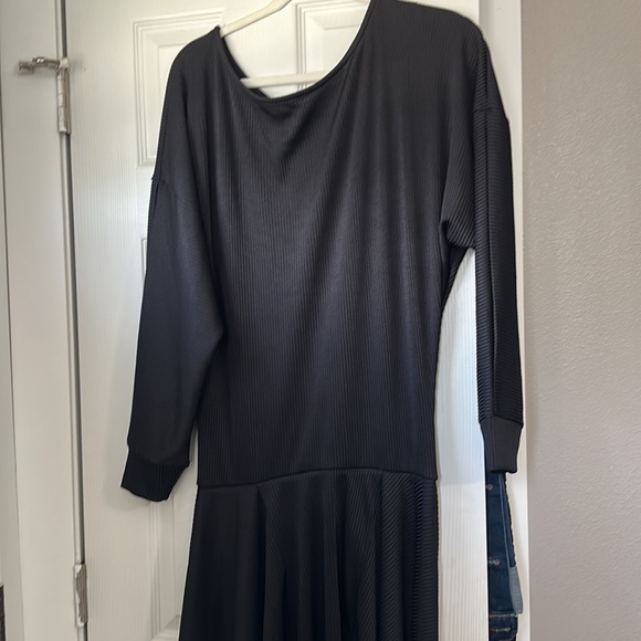 Thick Free People Ribbed Long Sleeve Black Dress - Picture 7 of 16